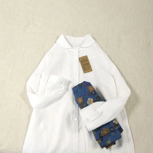Cotton Linen Mid Length Loose Long Sleeve Dresses