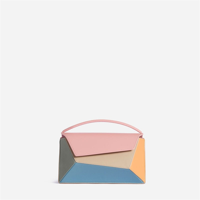 Women's bag geometric shape color contrast splicing handbag