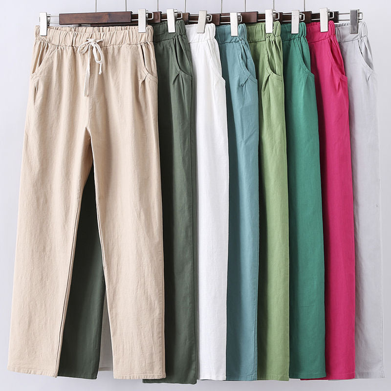 Candy Colors Women Cotton Linen Pants