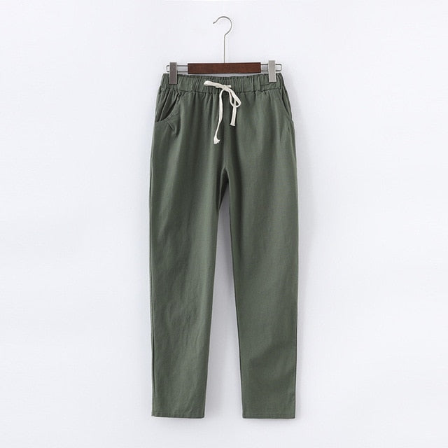 Candy Colors Women Cotton Linen Pants