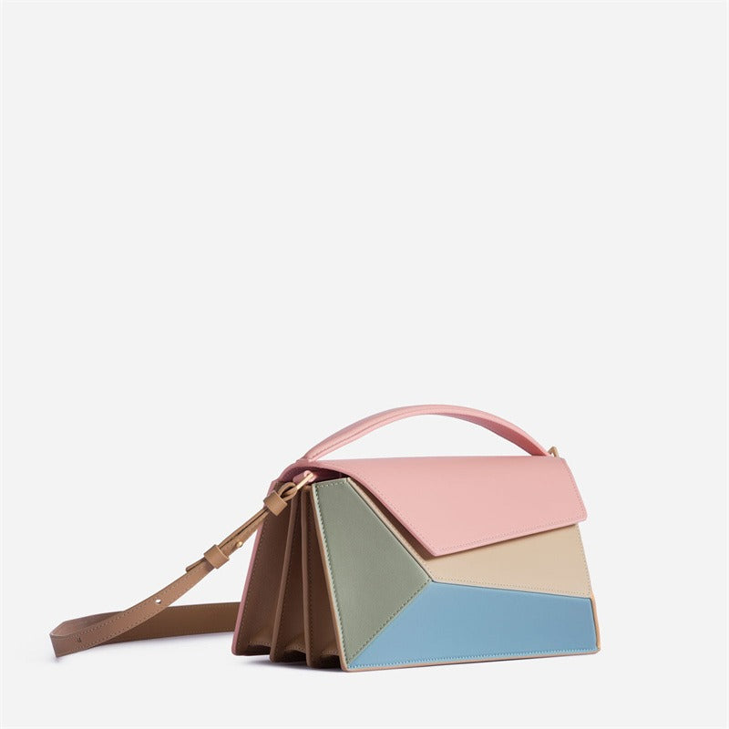 Women's bag geometric shape color contrast splicing handbag
