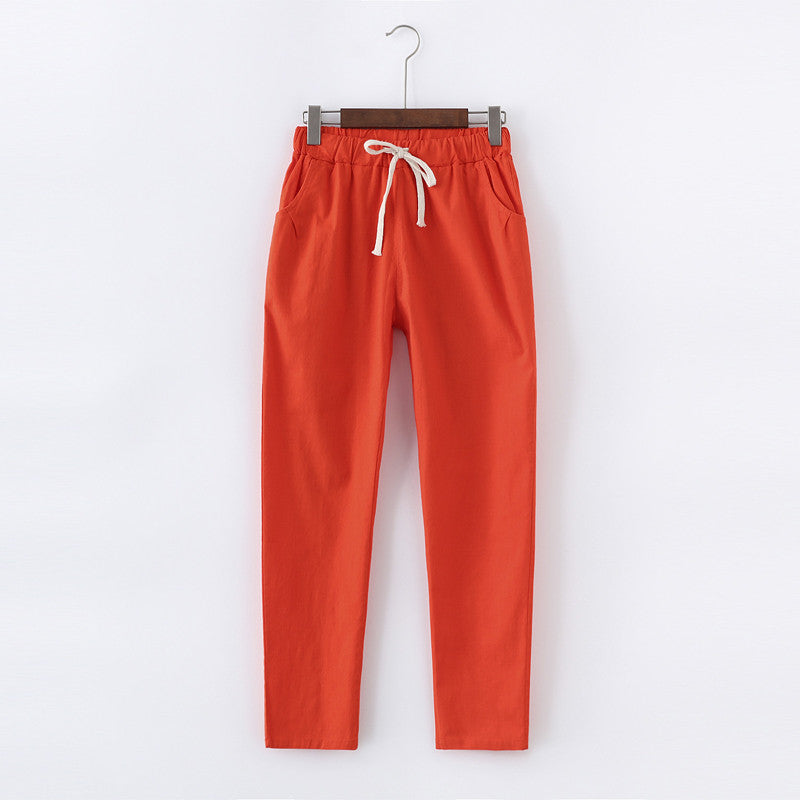Candy Colors Women Cotton Linen Pants