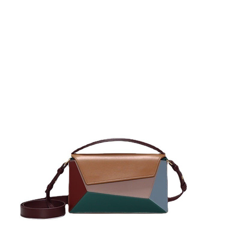Women's bag geometric shape color contrast splicing handbag