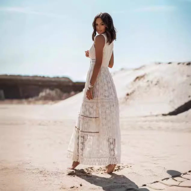 Bohemian long skirt women's lace patchwork big hem jumpsuit