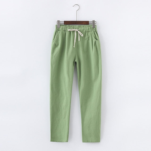 Candy Colors Women Cotton Linen Pants