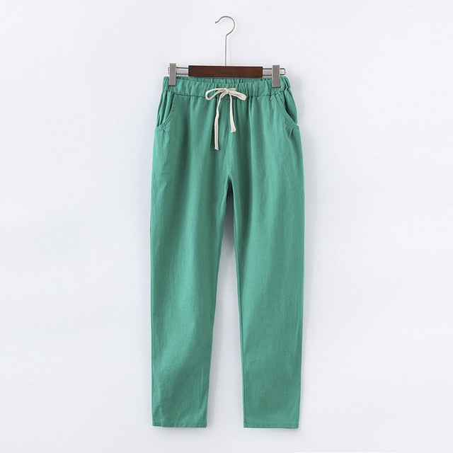 Candy Colors Women Cotton Linen Pants