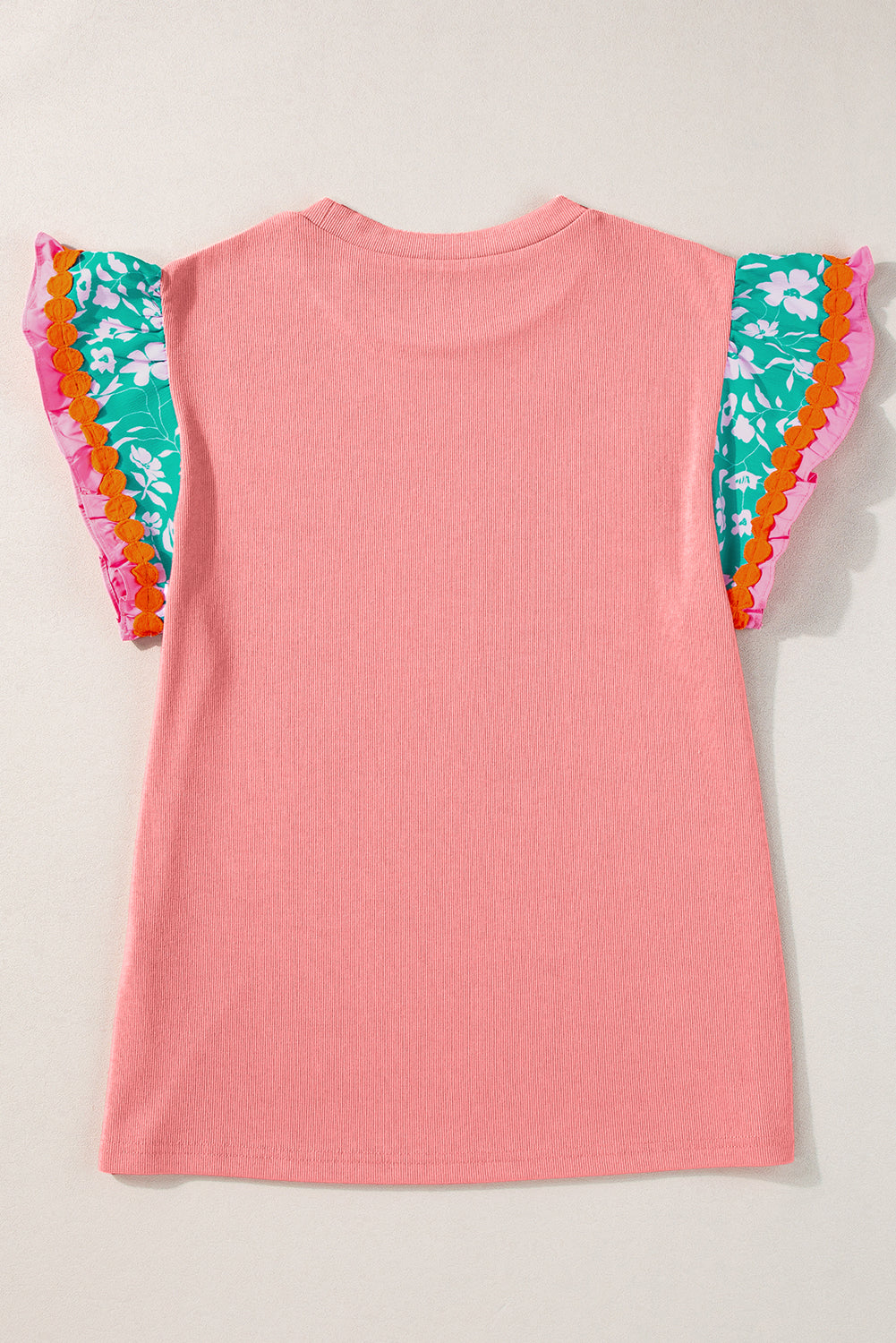 Light Green Ricrac Applique Floral Sleeve Textured Blouse
