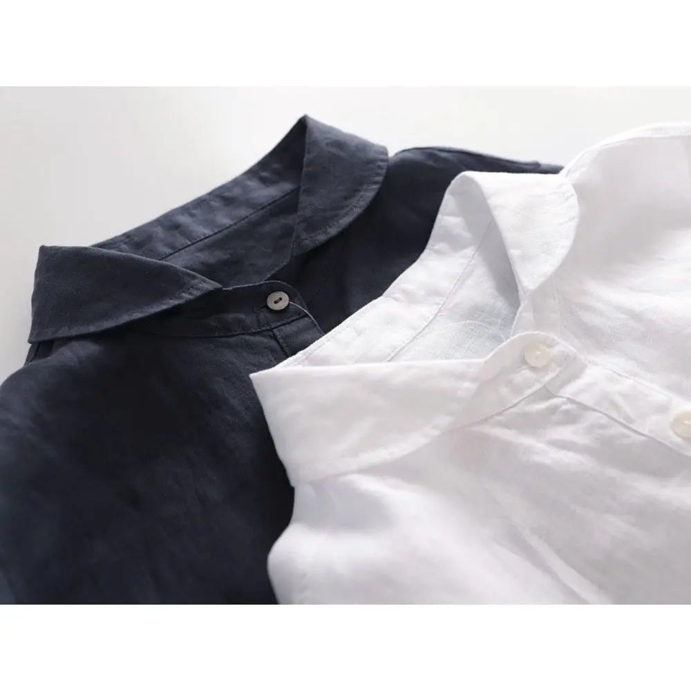 Cotton Linen Mid Length Loose Long Sleeve Dresses