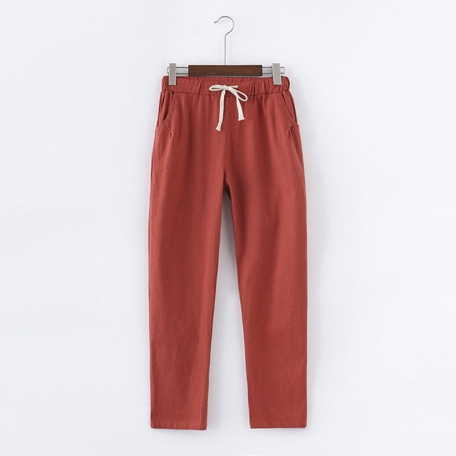 Candy Colors Women Cotton Linen Pants