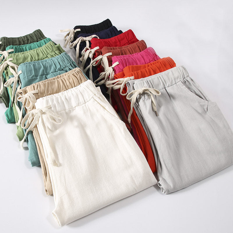 Candy Colors Women Cotton Linen Pants
