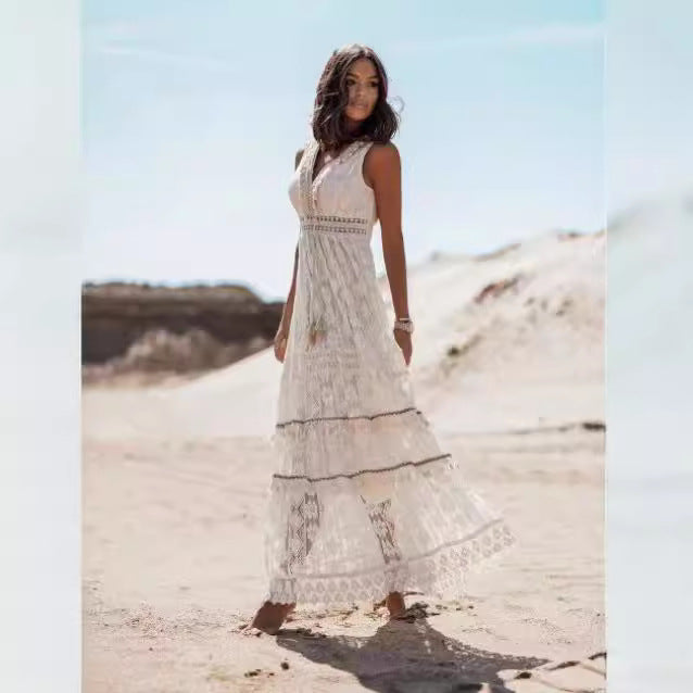 Bohemian long skirt women's lace patchwork big hem jumpsuit