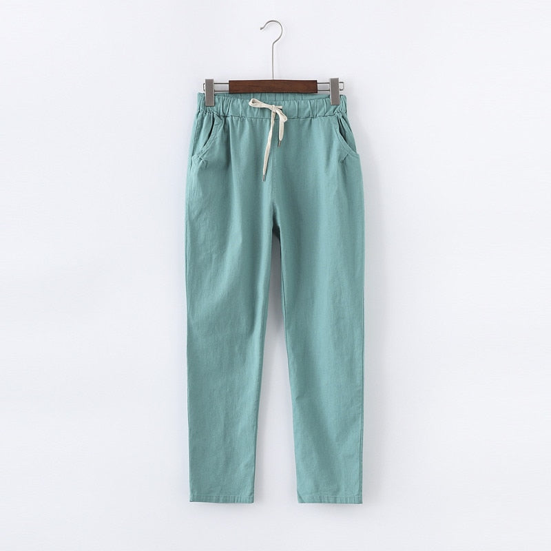 Candy Colors Women Cotton Linen Pants
