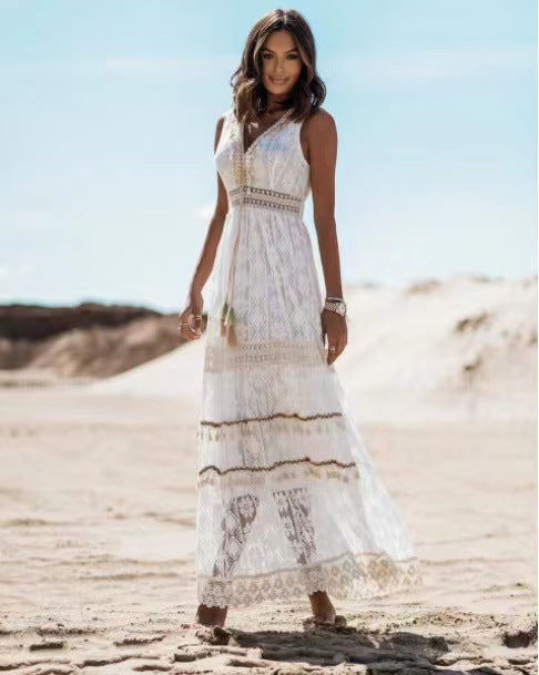 Bohemian long skirt women's lace patchwork big hem jumpsuit
