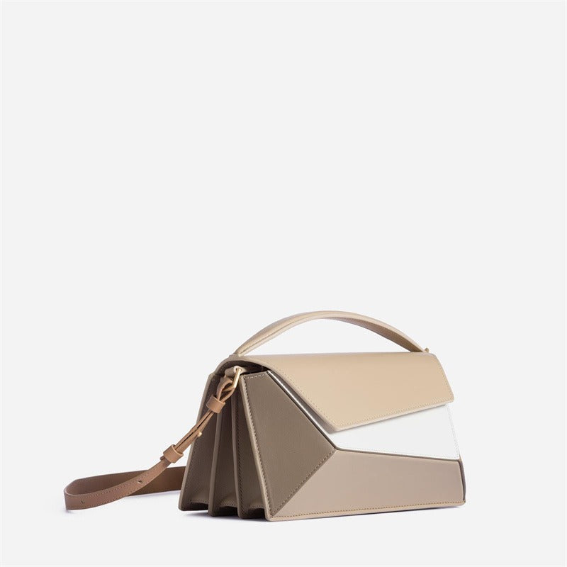 Women's bag geometric shape color contrast splicing handbag