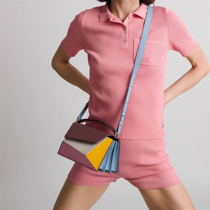 Women's bag geometric shape color contrast splicing handbag