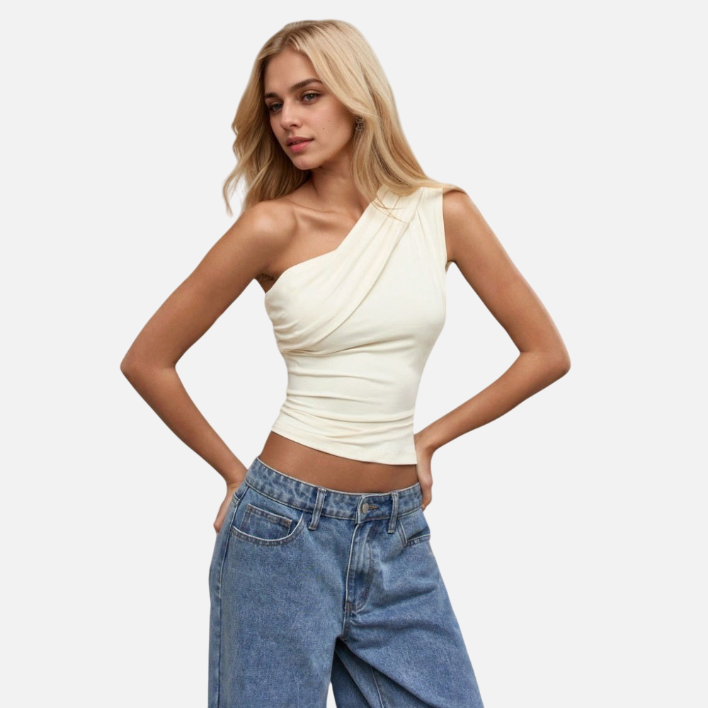 Women's sexy single shoulder T-shirt for spring and summer new style sloping collar off shoulder pure desire top