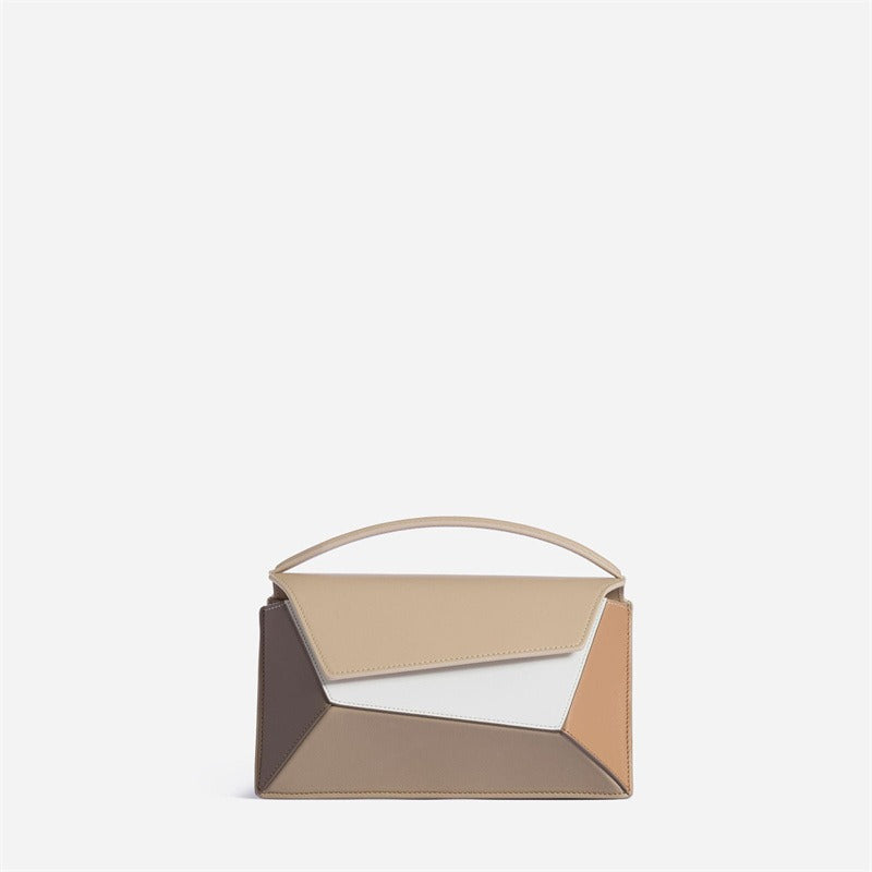 Women's bag geometric shape color contrast splicing handbag