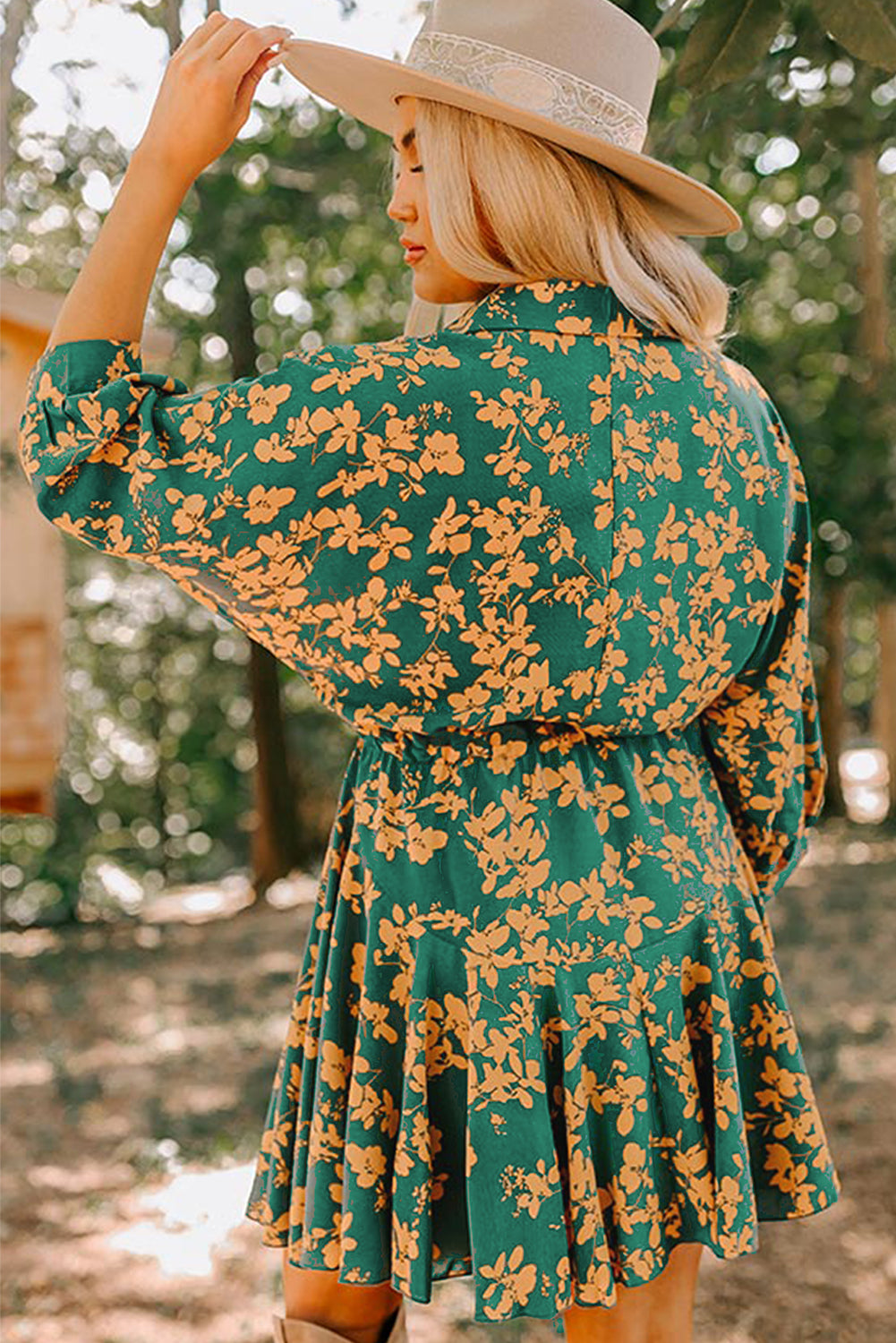 Pink Floral Print Drawstring Flowy Short Dress