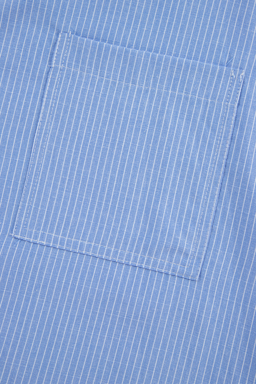 Sky Blue Stripe Roll Tab Sleeve Pocketed Tunic Shirt