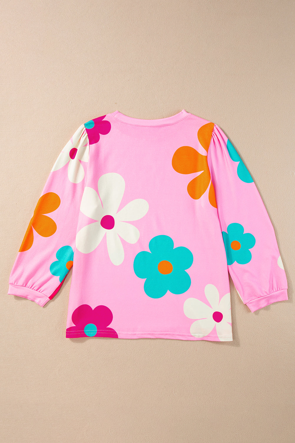 Rose 60s Flower Print Ruched Bracelet Sleeve Top