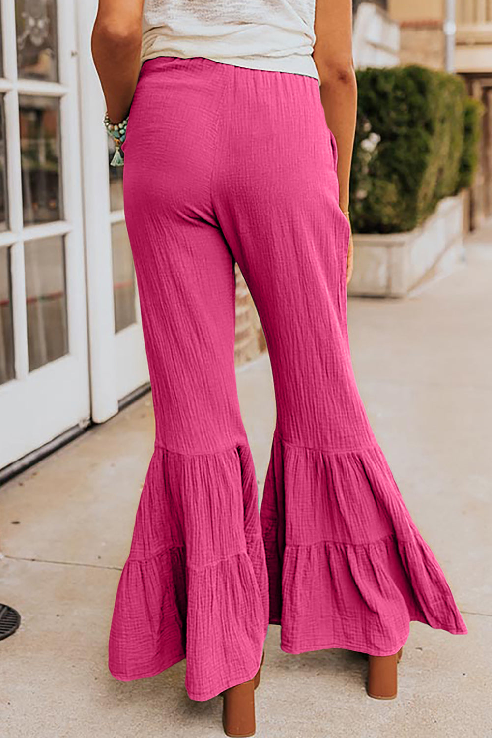 Green Ruffle High Waist Flared Pants