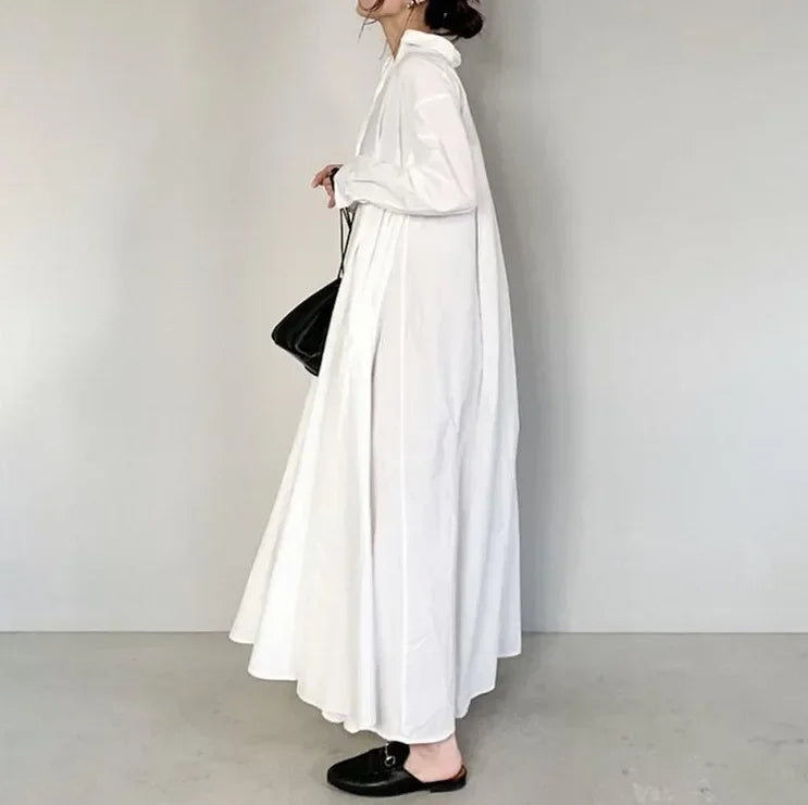 White A-line Cotton Linen Women Long Dress