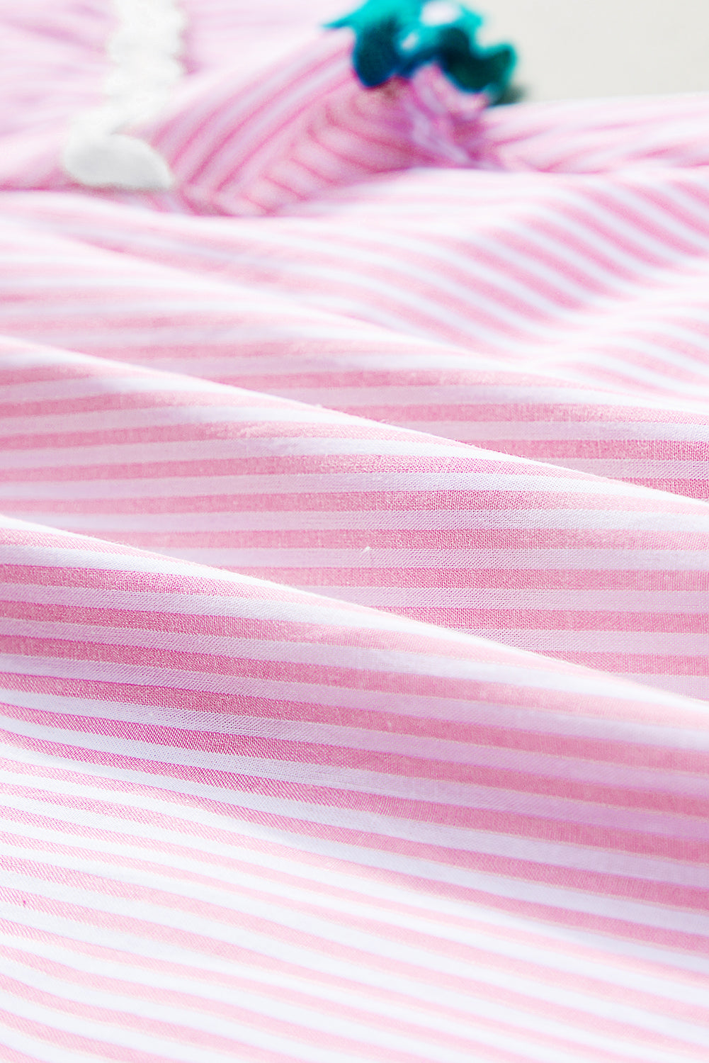 Pink Striped Ricrac Splicing Frill V-Neck Blouse