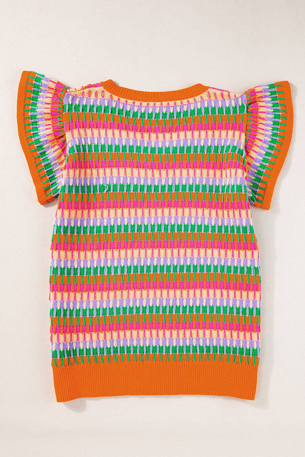 Green Colorblock Cap Sleeve Knitted Top