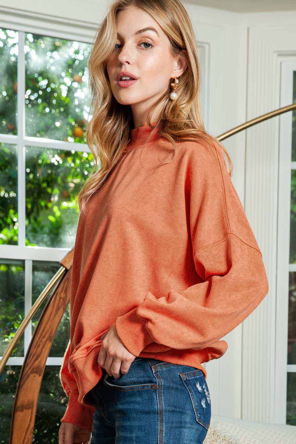 Ruby Plain Drop Shoulder Crew Neck Pullover Sweatshirt