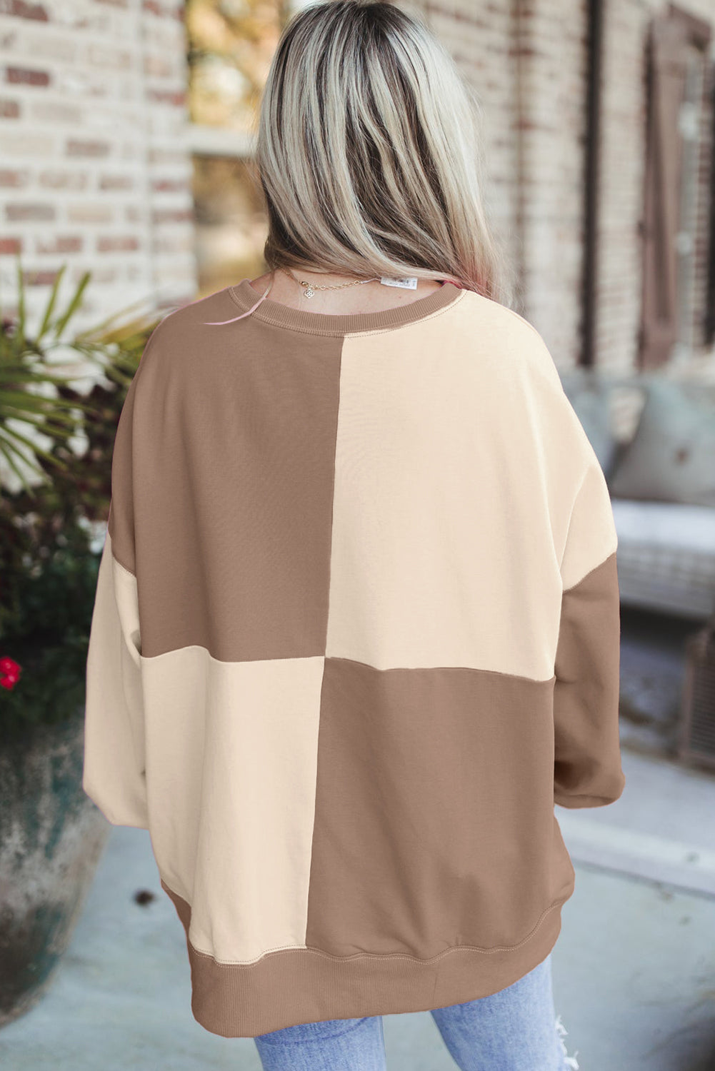 Parchment Colorblock Henley High Low Loose Sweatshirt