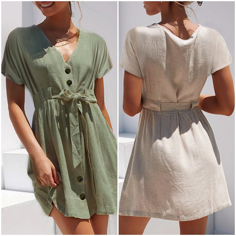 Vintage button women dress linen