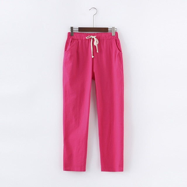 Candy Colors Women Cotton Linen Pants