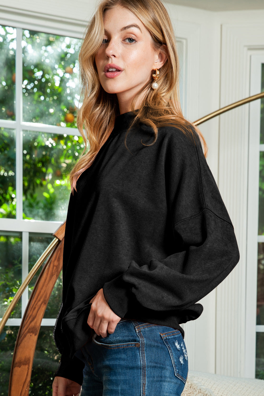 Ruby Plain Drop Shoulder Crew Neck Pullover Sweatshirt