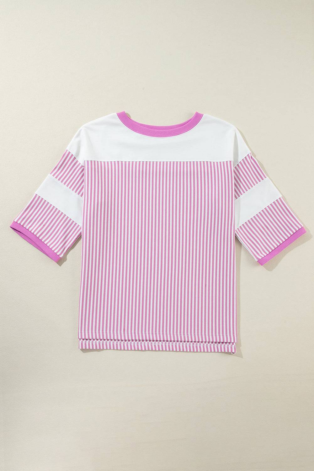 Dark Khaki Striped Patchwork Oversized Tee