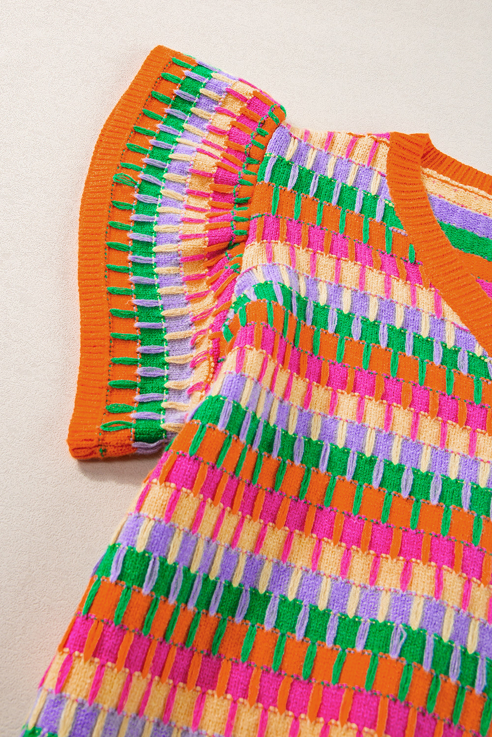 Green Colorblock Cap Sleeve Knitted Top