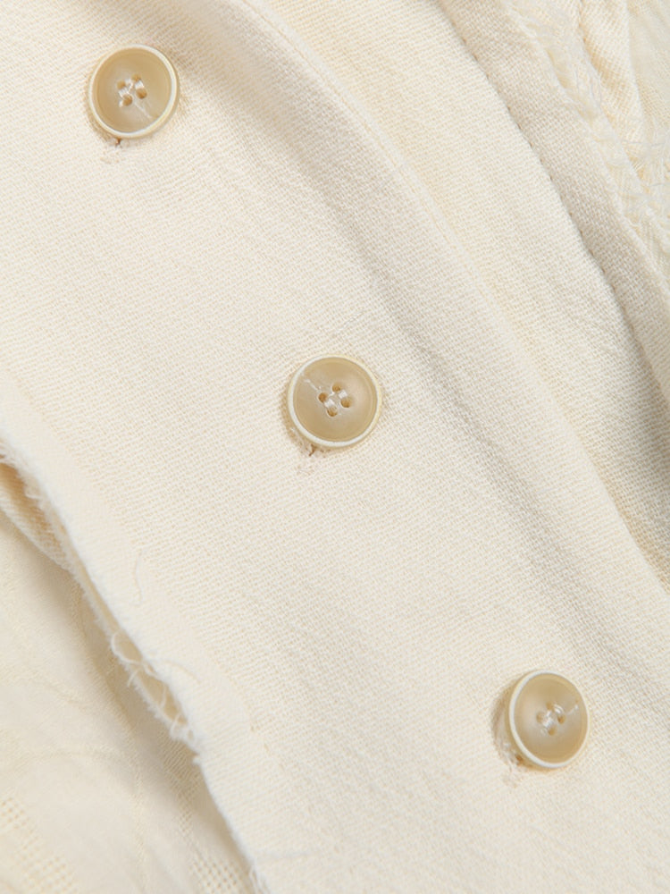 Women Beige Pleated Linen Long Elegant Dress