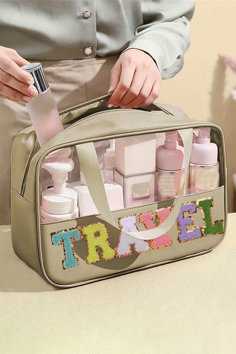 Purple TRAVEL Letter Clear PVC Makeup Bag