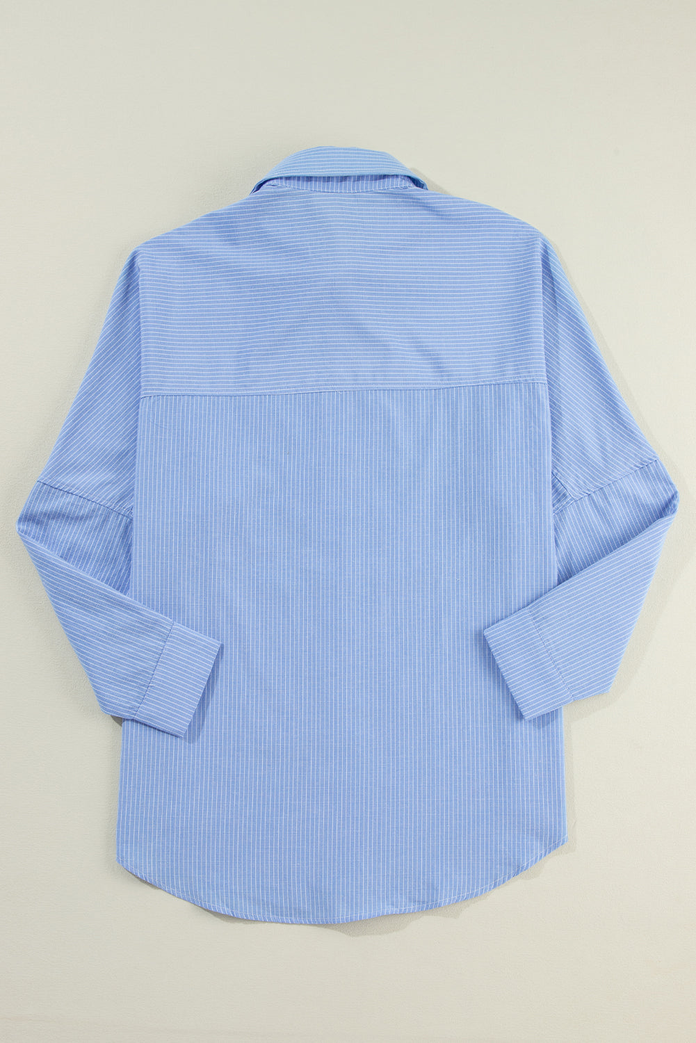 Sky Blue Stripe Roll Tab Sleeve Pocketed Tunic Shirt