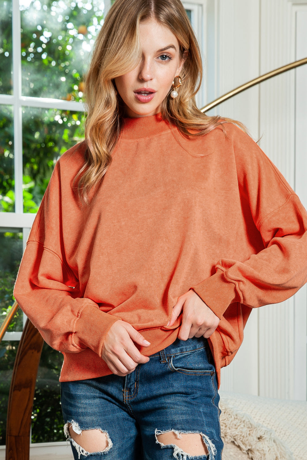 Ruby Plain Drop Shoulder Crew Neck Pullover Sweatshirt
