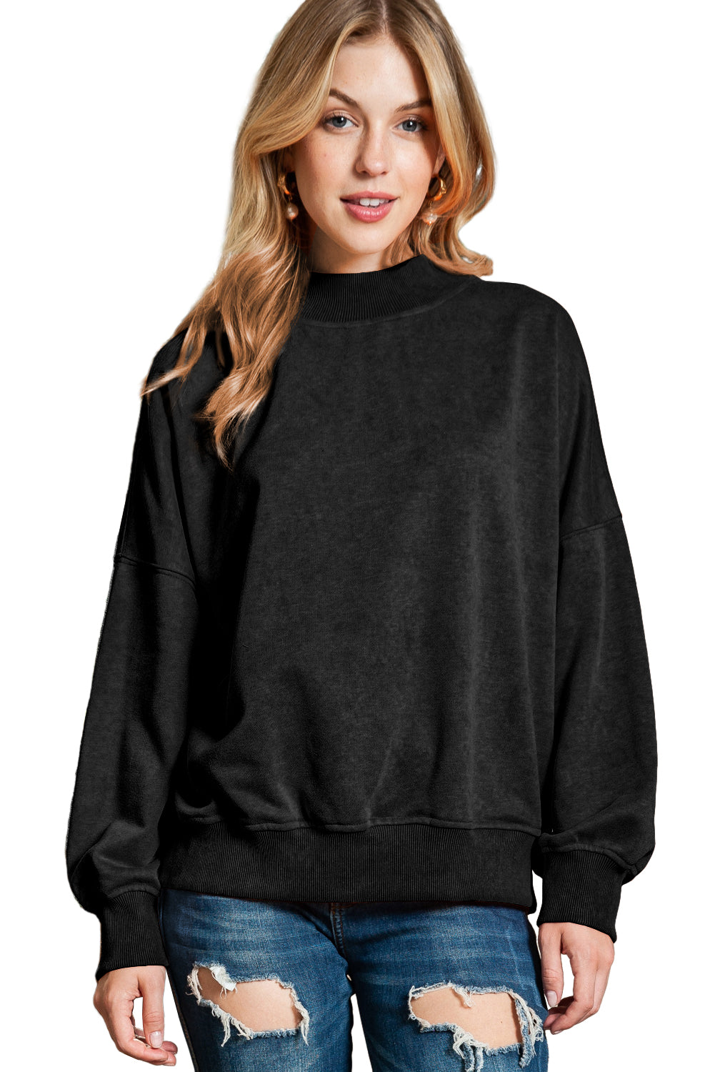 Ruby Plain Drop Shoulder Crew Neck Pullover Sweatshirt