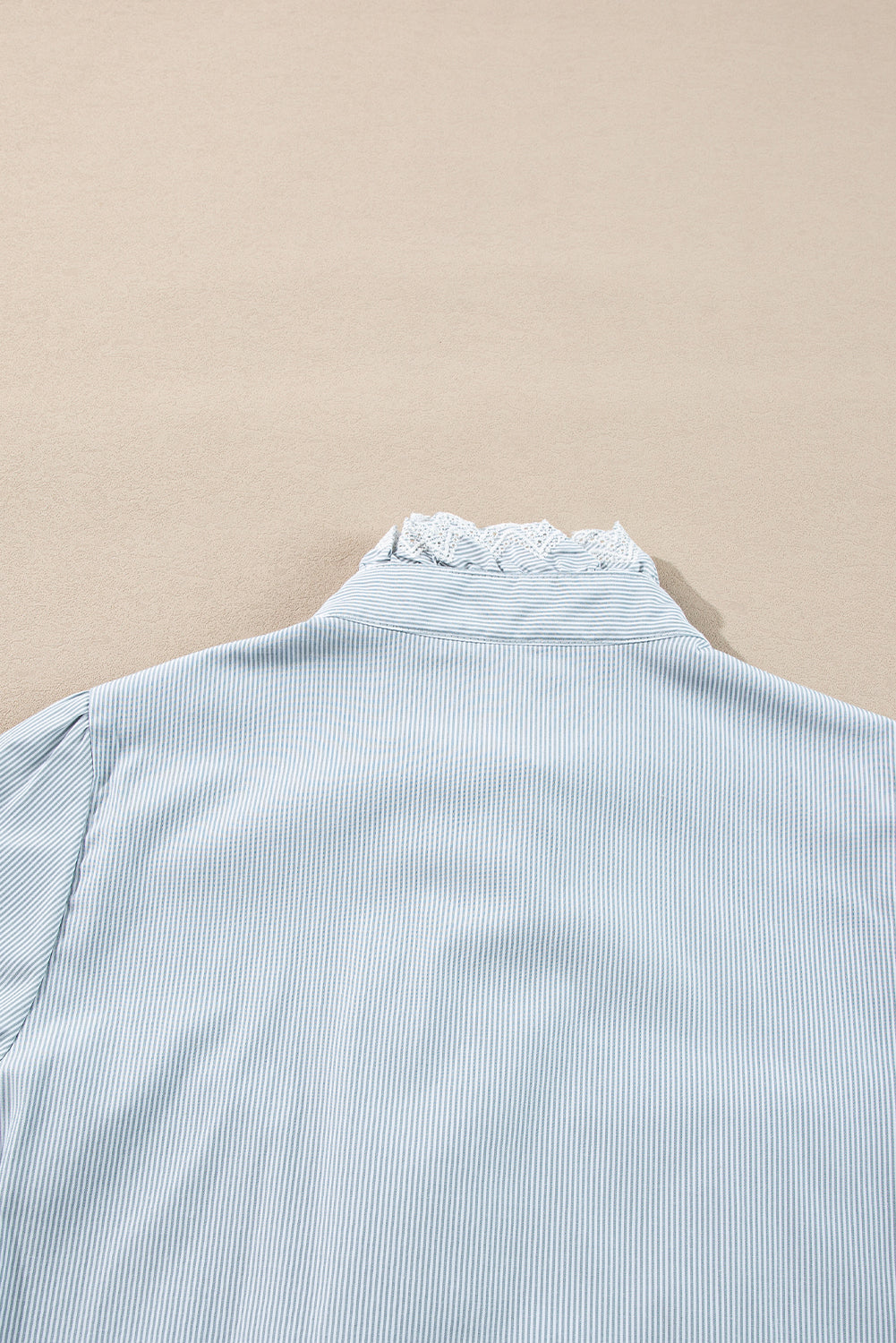 Sky Blue Striped Lace Trim Button Up Shirt