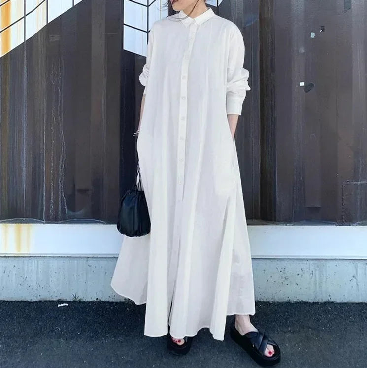White A-line Cotton Linen Women Long Dress