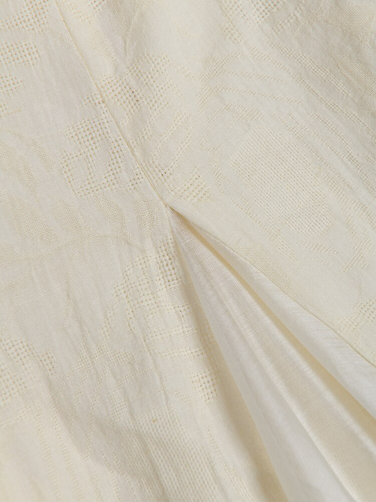 Women Beige Pleated Linen Long Elegant Dress
