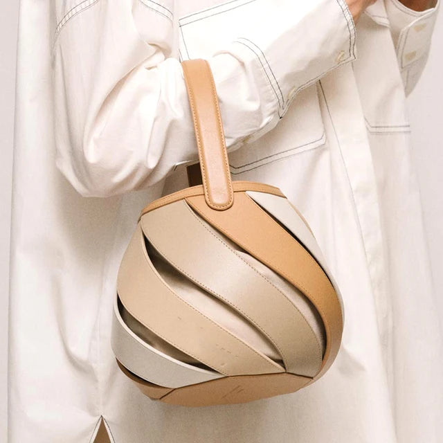 Leather Round Striped Handbag