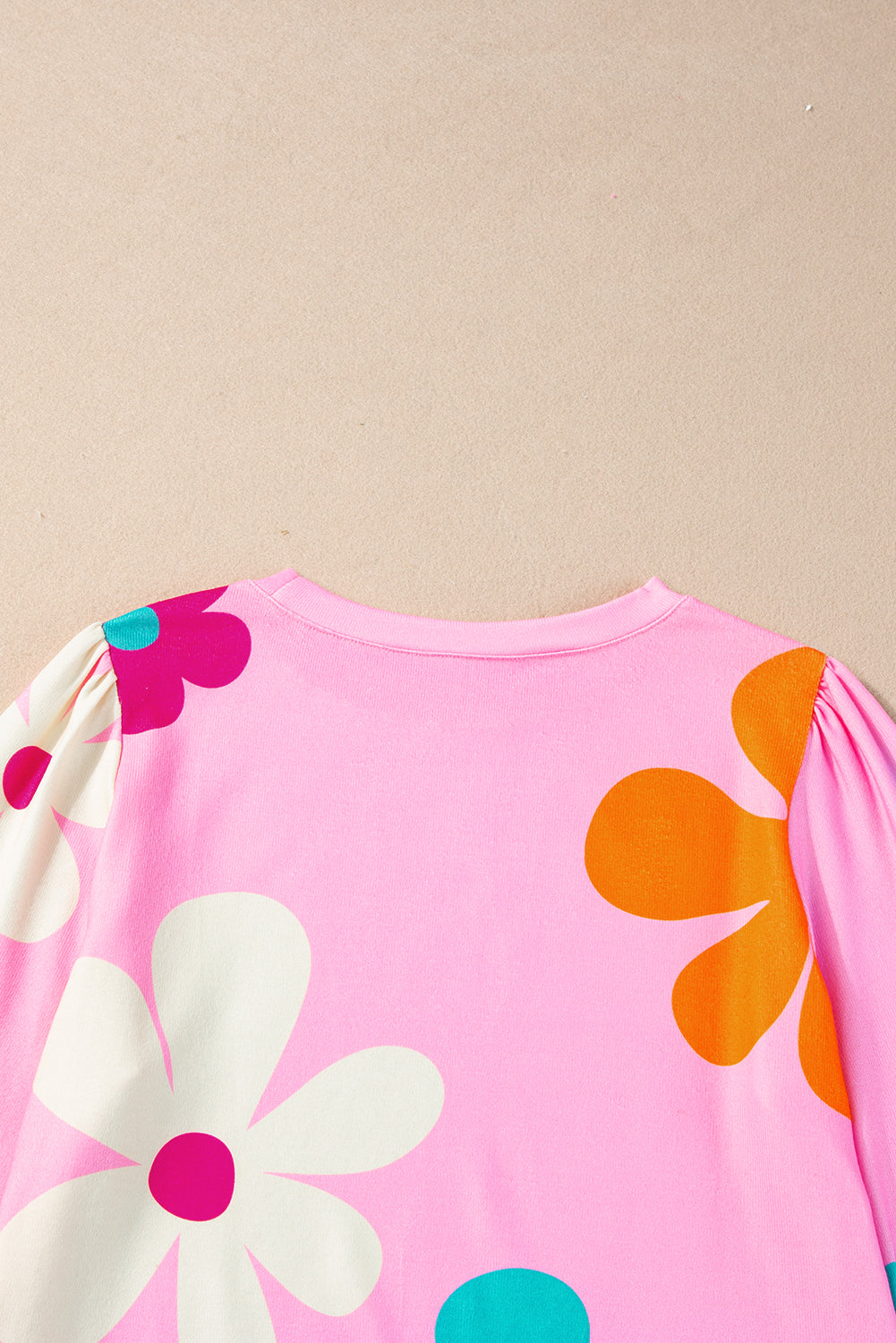 Rose 60s Flower Print Ruched Bracelet Sleeve Top