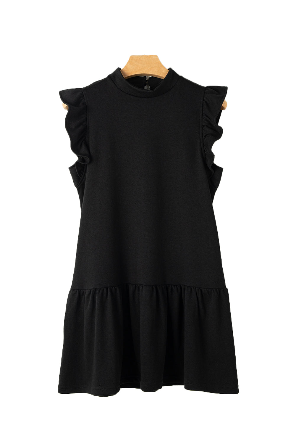 White Solid Color Ruffle Hem Mini Sweatshirt Dress