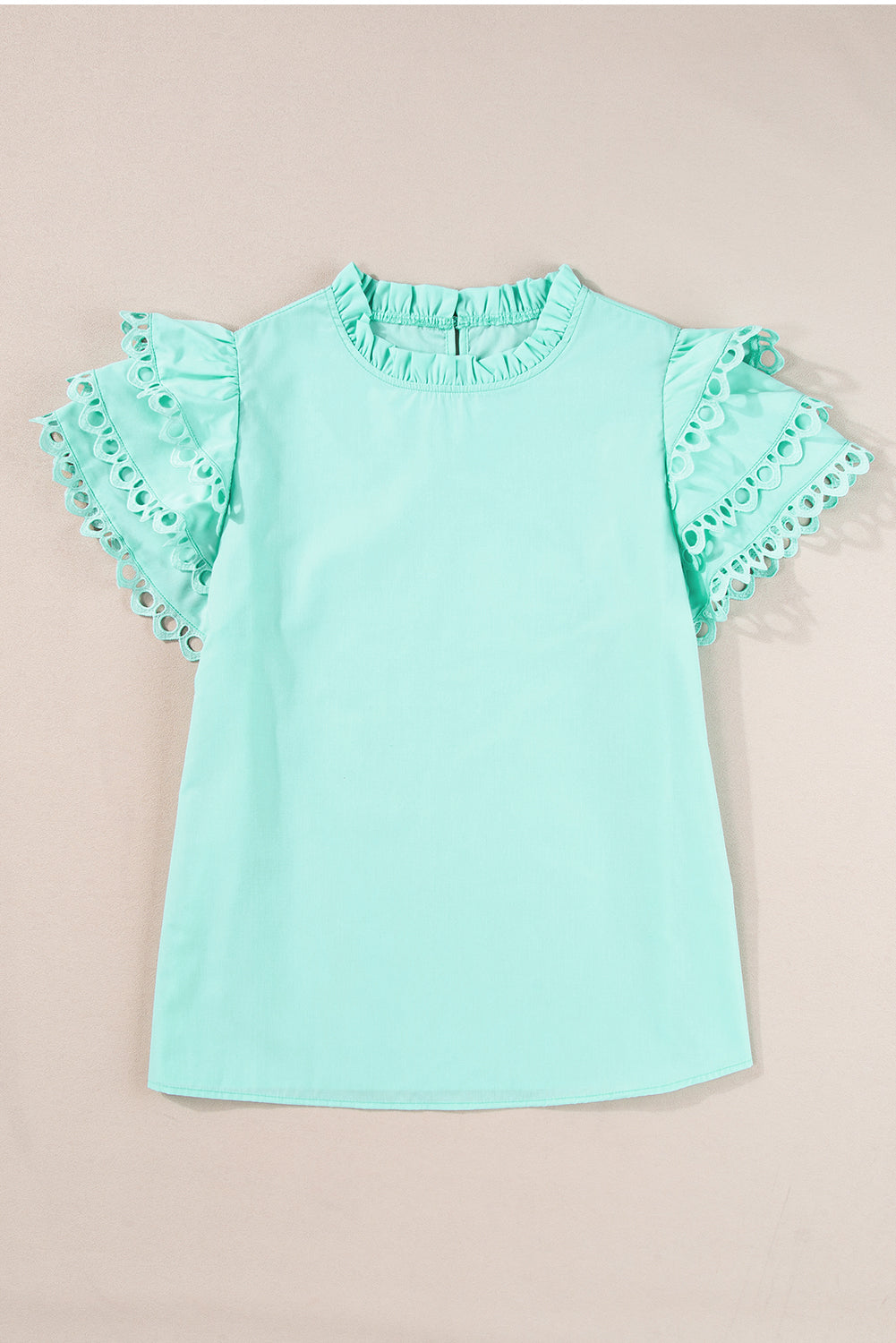 Mint Green Layered Ric Rac Cap Sleeve Filled Neck Blouse