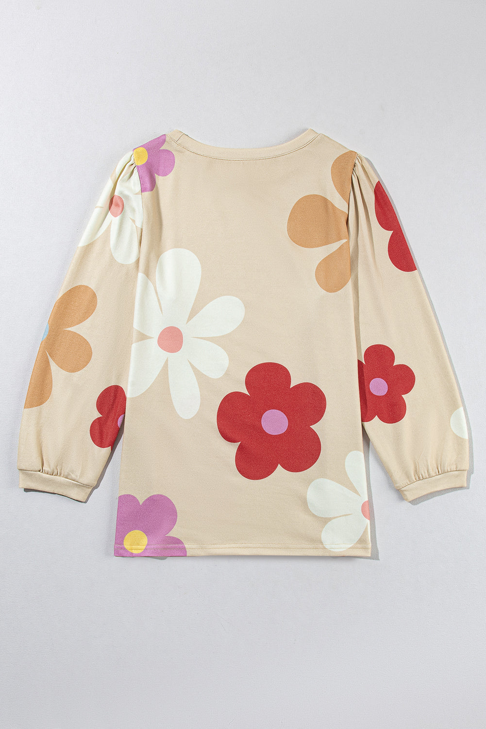 Rose 60s Flower Print Ruched Bracelet Sleeve Top