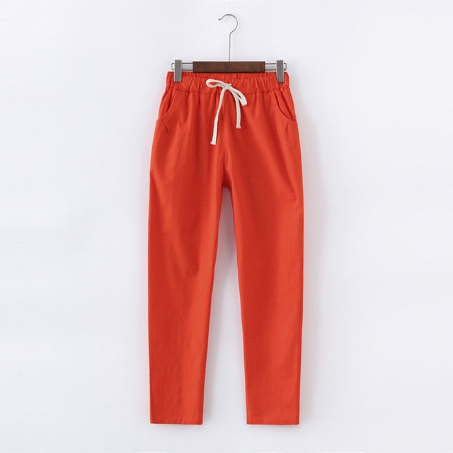 Candy Colors Women Cotton Linen Pants