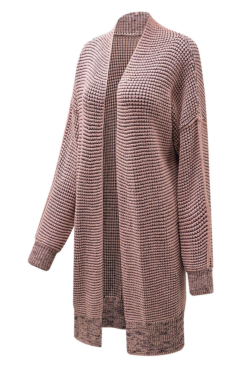 Grey Plaid Contrast Trim Casual Knit Cardigan